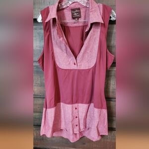 Kathleen Kirkwood Pinkish Red Sleeveless Button Down Blouse, XL